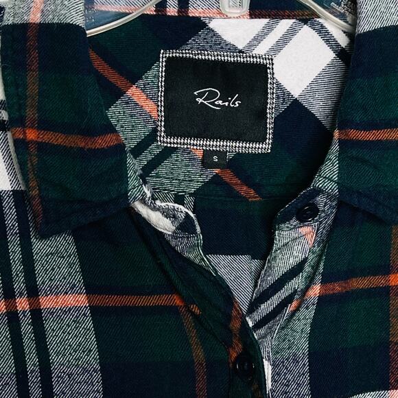 Rails Hunter Plaid Shirt Women’s S Forest Navy Stone Flannel Rayon Academia - Picture 4 of 7